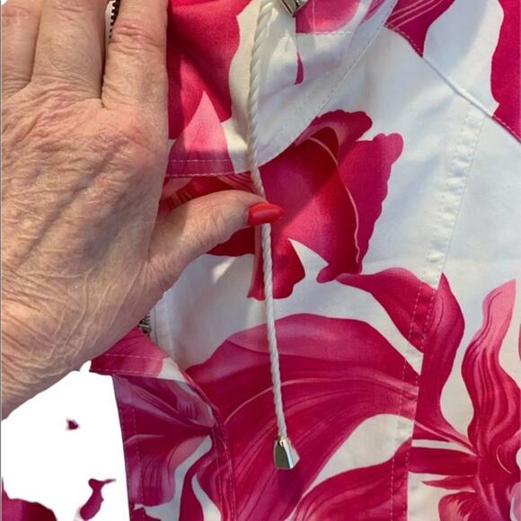 Cache pink and white flower jacket‎ Size L Pleated back RuffLe ballon sleeves - Picture 4 of 9